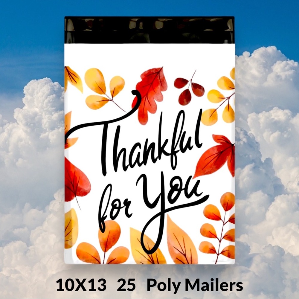 ( Quantity 25 10x13 ) Fall Leaf Thankful Poly Mailer Bags Shipping Envelopes